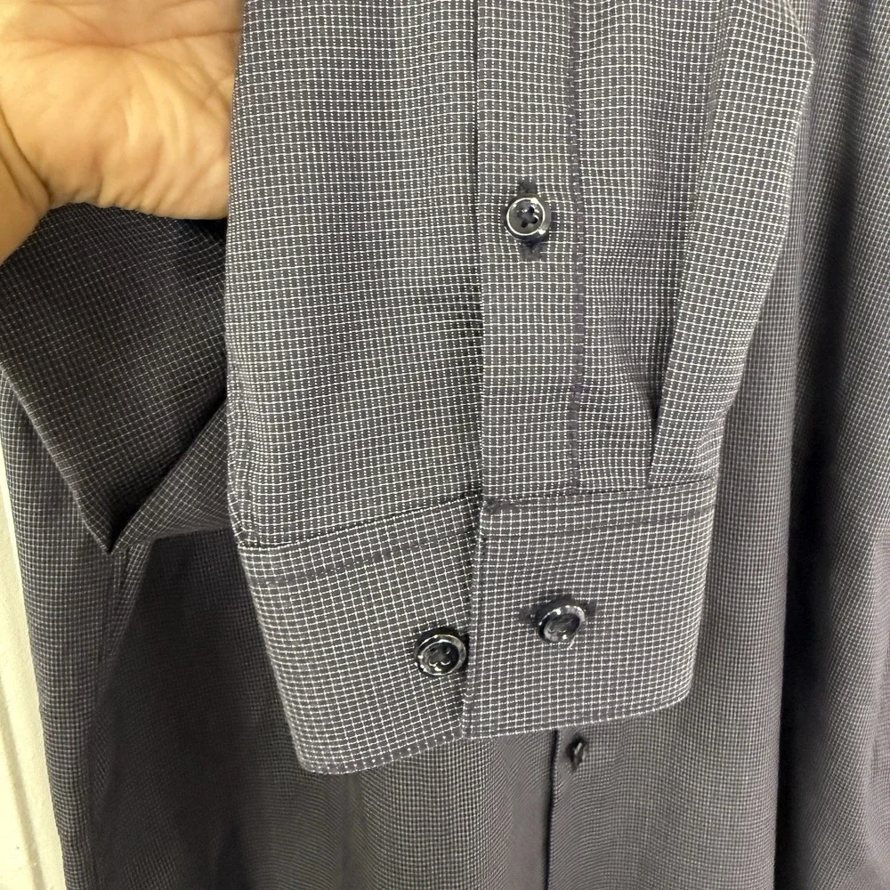 Theory Black‎ Mini Check Long Sleeve Shirt Men's 15.5 Regular/Size Medium